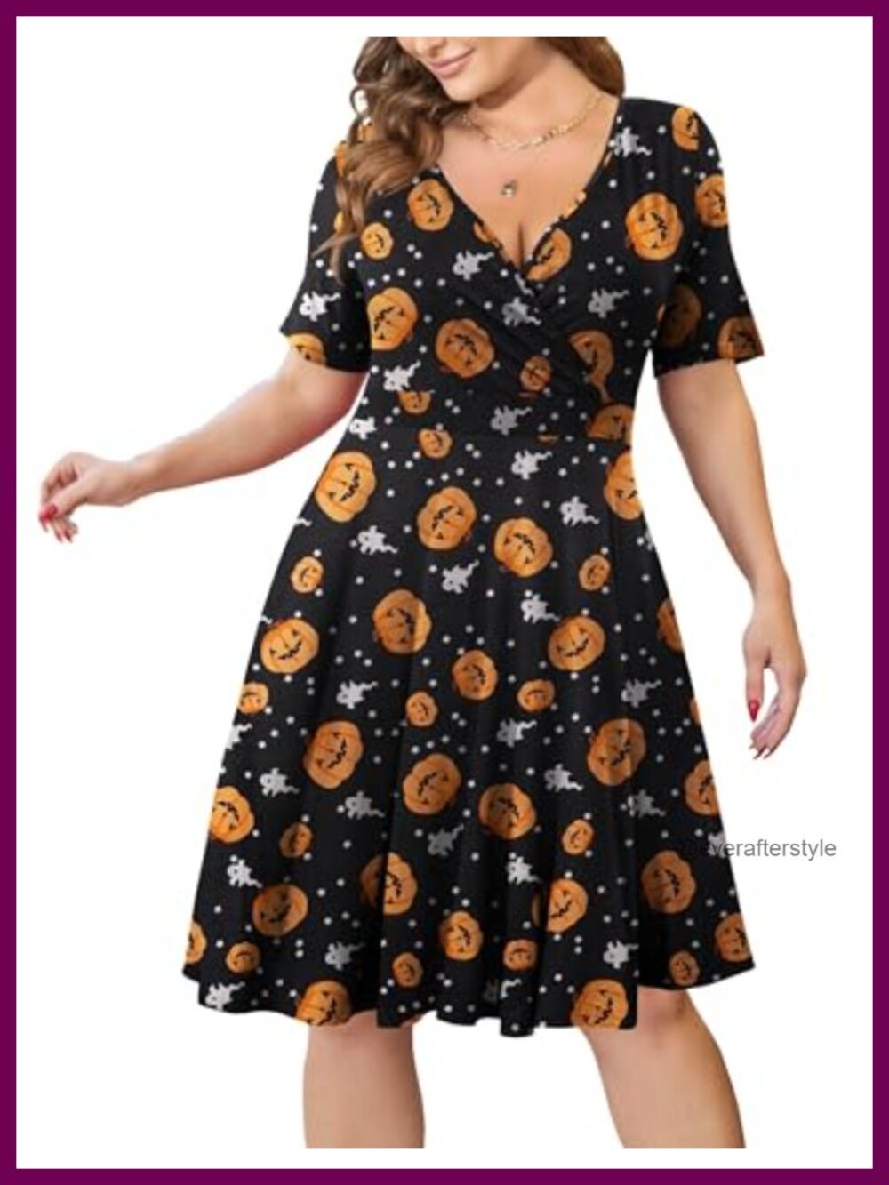 Plus Size Faux Wrap Dress for Women with Pockets Short Sleeve V-Neck A-Line